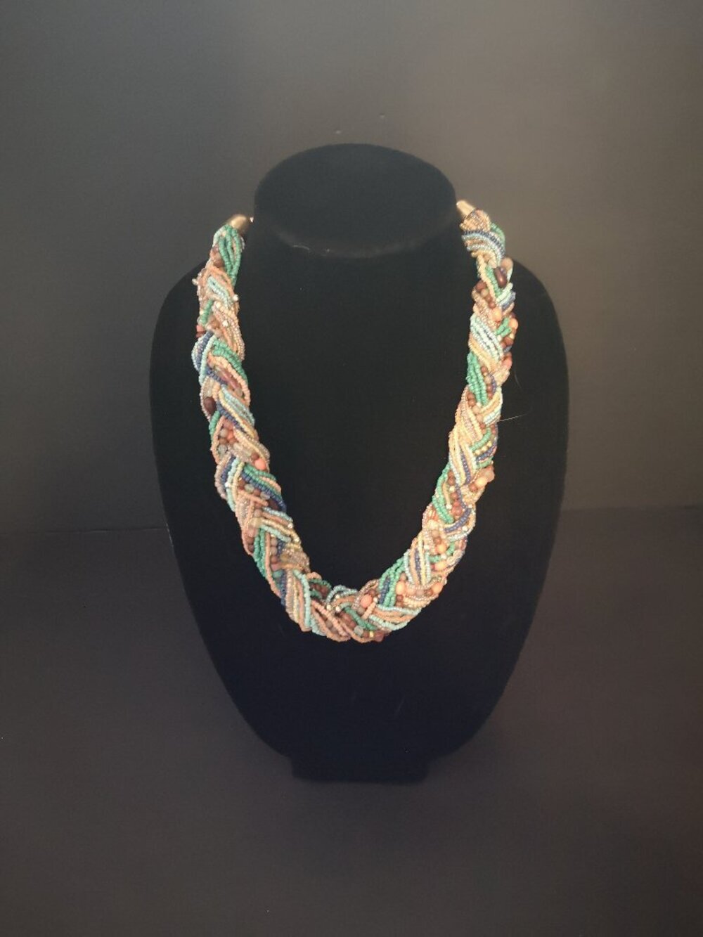 Multi Strand Bohemian Statement Braided Necklace w/ Multi Colored Seed Beads